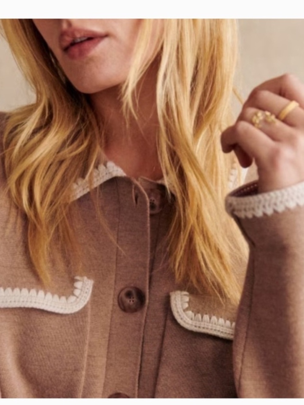 Sezane Betty Cardigan Mottled Camel Vanilla Crochet